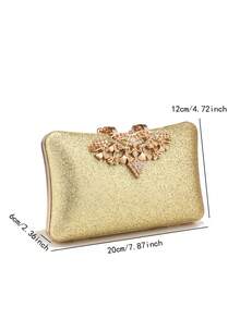 Túi xách dự tiệc thiết kế giản dị thời trang, ví cầm tay nhỏ màu đen đính lá kim loại lấp lánh, thích hợp cho tiệc tùng, ăn tối, tiệc chiêu đãi, có dây đeo vai. - Vàng - Xem 7