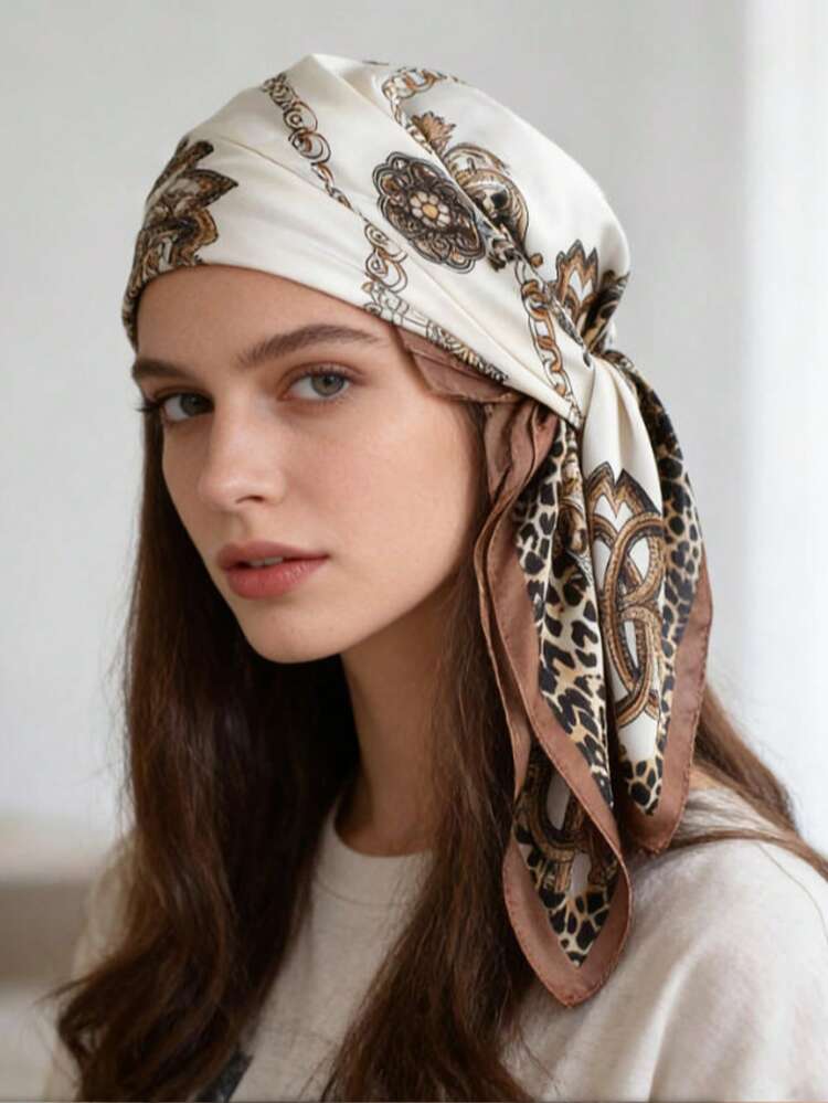1pc Minimalist Printed Satin Scarf, New Spring Fashion Accessory Scarf, Leopard Print Pattern, Suitable For Women, Can Be Used As A Belt, Decoration, Ribbon, Headband Or Scarf, An Ideal Choice To Enhance The Overall Look. - Multicolor - View 11