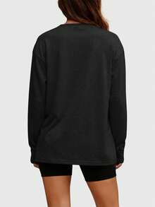 Speed mate 2026新款宽松长袖T恤，女士基础款圆领T恤，休闲运动Y2K风格服装，适合春秋季穿着 - 黑色 - 查看 6