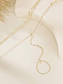 Elegant Cubic Zirconia Connected Finger Chain Bracelet, Multilayer Stacking Bracelet Suitable For Women's Daily Wear, Dates, Parties, Banquets - Yellow Gold - View 2