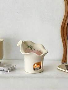 1 chiếc đèn xông tinh dầu bằng gốm sứ phong cách retro sáng tạo, đèn xông tinh dầu SPA, đèn khuếch tán tinh dầu cho phòng trà, phòng tắm hơi và làm nóng tinh dầu. - Lá cây - Xem 7