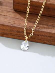1件优雅简约吊坠项链，镶嵌水滴形锆石，女士日常配饰，礼品 - 項鍊 - 查看 6