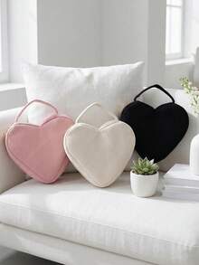 1个可爱心形灯芯绒手提包，大容量，便携耐用，双拉链设计，纯色搭配玫瑰金，多功能化妆包，旅行收纳包，适合存放化妆品、口红、眉笔等，是理想的学校和办公用品，也是完美的伴娘礼物，适合学生和上班族，可用于返校促销、情人节、万圣节、圣诞节、感恩节、生日、返校季、圣尼古拉斯节、主显节、圣诞节、婚礼纪念品等场合。 - 查看 2