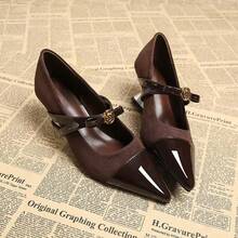 2026 Primavera Zapatos de tacón alto con punta afilada de moda, estilo elegante francés adecuado para vestidos, zapatos de lujo de cuero - Café integral - Ver 5