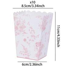10个/20个装蓝白瓷器风格爆米花盒，粉色花卉爆米花容器，扇形迷你纸质爆米花盒，敞口纸板爆米花盒，粉色花卉派对礼品，适合电影之夜装饰、新娘送礼会和其他派对 - 粉色 - 查看 7