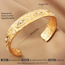 1件装恶魔之眼串珠可调节开口手镯，18K镀金304不锈钢，恶魔之眼吊坠，适合婚礼、派对、万圣节、圣诞节等场合，全年佩戴，二月生辰石，青少年适用 - 金色 - 查看 5