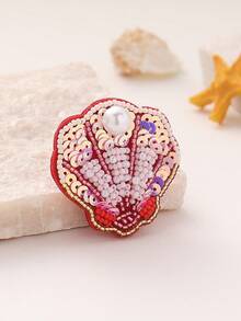 1pc Handmade Bohemian Seashell Beaded Brooch, Cute Ocean Style, Suitable For Women's Daily, Beach, Vacation Casual Wear. Handmade Shape And Color May Vary Slightly. - Shell - View 13