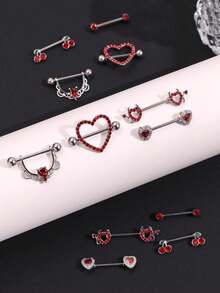 2件套不锈钢心形、蝴蝶、月亮、立方氧化锆花朵造型乳环，可爱穿刺饰品，适合日常佩戴 - nipple ring - 查看 1