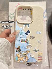 1pc Fashion City Landmark Collage Pattern Litchi Texture Shockproof Anti-Slip Soft Phone Case Compatible With Apple, Phones - Multicolor - View 1
