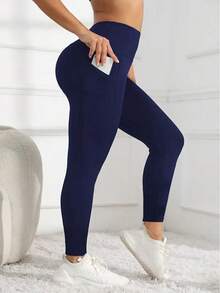 3Pcs Women High Waist Yoga Leggings With Pockets, Hip Lifting Quick-Drying Sports Pants For Running (Black/Navy/Linen Gray) - 海軍藍 + 亞麻灰 + 黑色 - 查看 9