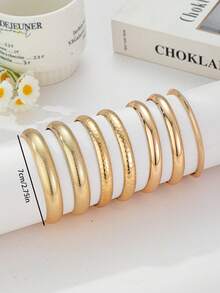 7 Pulseiras de Ferro Douradas, Pulseiras Femininas, Conjuntos de Joias Empilhadas Femininas - Dourado - Visão 3