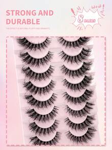 ENCHUW 8 pares de pestañas postizas naturales con banda transparente, pestañas postizas completas y esponjosas, pestañas de mink falsas para uso diario - Negro - Ver 5