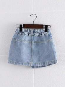 Girls' Front Button Denim Skirt, Summer Holiday Style - Blue - View 2