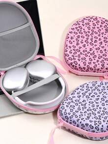 1pc EVA Material Leopard Print Heart-Shaped Headphone Storage Case, Creative Print, Large Capacity Shockproof Multifunctional Electronics & Digital Accessories Organizer Box - Multicolor - View 5