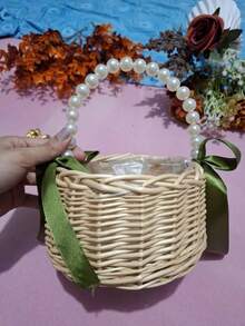 1个手工编织珍珠公主花篮，便携式公主花篮，适合婚礼、万圣节、圣诞节、新年、情人节、派对等场合。 - A - 查看 5