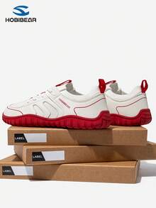HOBIBEAR Men's Fashion Sneakers, Soft Toe, Breathable, Slip-On, Suitable For Gym, Commuting, Driving, Spring/Summer - White and Red - View 4