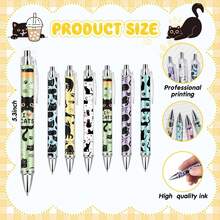 1/6 套可爱黑猫圆珠笔和便签纸套装，可伸缩按压式圆珠笔（黑色墨盒），自粘便签纸，办公、家庭和学校用品，教师和学生必备，生日和返校礼物 - 黑貓套裝 - 查看 2