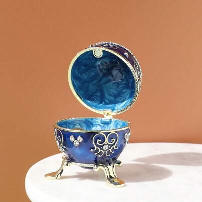 SUSUZUKU صندوق مجوهرات بيضة عيد الفصح على الطراز الأوروبي الروسي الأرثوذكسي، مصنوع من المينا، هدية عيد الفصح صندوق مجوهرات بيضة الديكور