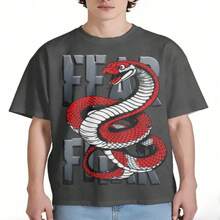 Camiseta de algodón 100% estampado cobra terror manga corta moda urbana - Negro - Ver 2