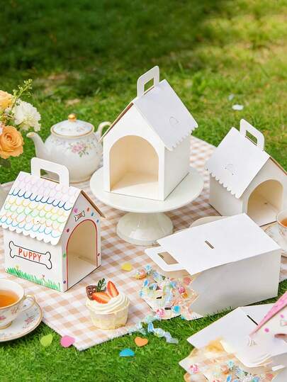 8个狗狗主题糖果盒，狗狗派对礼品盒，狗屋造型糖果礼盒，带孔可折叠设计，带提手，糖果盒，彩色邮箱造型糖果盒，邮箱包装，婚礼小礼品盒，白色纸质狗屋装饰，带孔可折叠设计，适合派对装饰和趣味狗屋，耐用狗屋和装饰品，适合领养、宠物生日、婚礼、生日、毕业礼物、母亲节礼物、婚礼回礼