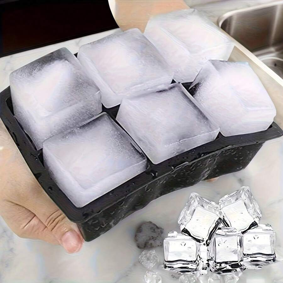 1 Khay làm đá viên hình vuông lớn bằng silicon - Khuôn vuông 6 ô, hoàn hảo cho đồ uống, các buổi họp mặt gia đình và tiệc tùng, làm mát đồ uống, được làm bằng silicon, khay đá silicon.