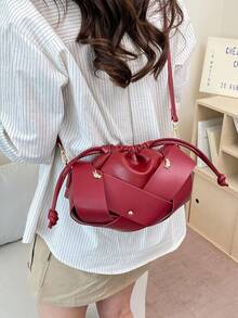 Women's Faux Leather Solid Color Drawstring Cloud Pleated Shoulder Bag - Multicolor - View 9