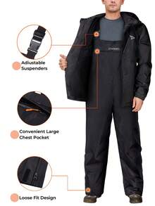 RODEEL Men's Rainsuit, Raincoat And Pants Set, Ultimate Outdoor Protection - Black - View 2