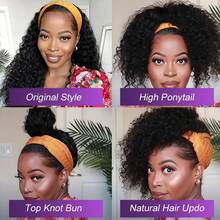 Headband Wig Deep Wave 16 Inch Glueless None Lace Front Deep Curly Wig Brazilian Hair Wear And Go Wigs For Women 200% Density Machine Made Put On & Go Black Headband Half Wigs Blended Human Hair Natural Color No Glue Throw On & Go Wig 10-34 Inch - Natural Black - View 9