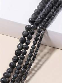 1 hebra de cuentas de piedras preciosas de labradorita negra natural con destellos para hacer joyas, cuentas sueltas de 4 6 8 10mm - Negro - Ver 5
