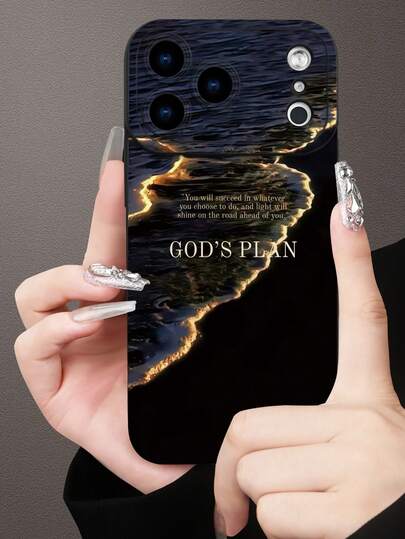海洋日落“上帝的计划”励志名言图案设计主题奢华防震美观可爱手机壳，镜头凸起保护，兼容 17/17Pro/17Pro Max、16、15、14、13、12、11 Plus/Pro Max及系列，以及Galaxy S/A系列 -，复活节、圣诞节、万圣节装饰/生日礼物，送给女朋友、男朋友、朋友或自己。