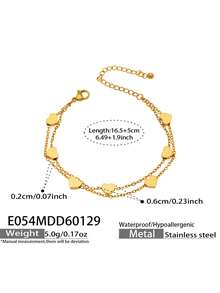 1pc Double-Layer Heart Chain | Tarnish-Resistant Gold Plating | Sweet Blogger Style Bracelet, Suitable As Gift For Girlfriends/Couples - Double Heart Bracelet - View 7