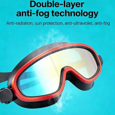 大框防雾防水泳镜，高清彩色镜片，舒适硅胶密封圈，专业游泳装备，贴合眼型，不刺激眼睛，游泳、潜水、冲浪必备，便携收纳，男女通用