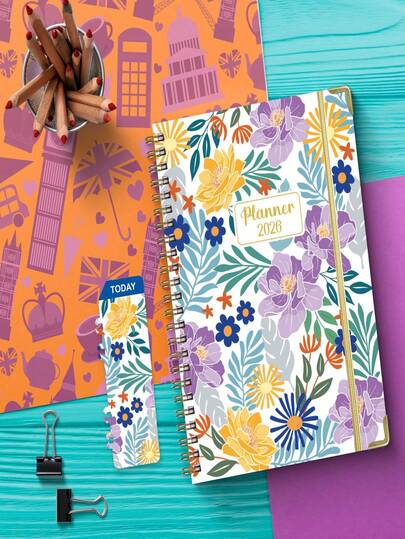 2026 A5 Spiral Bound Planner Notebook, 2026-2027 Weekly & Monthly Planner With Colorful Tabs, Classroom Rules, Pocket, Dual Wire Binding - Black