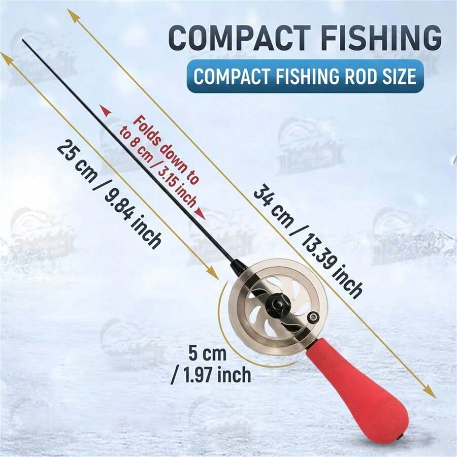 Cần câu cá trên băng, tay cầm bọc xốp, trọng lượng nhẹ, có tay nắm chống trượt, thích hợp cho câu cá ở hồ và sông. - Đỏ - Xem 1