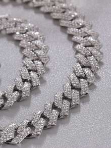 Dây chuyền mắt xích kiểu đính đá (1 chiếc), Dây chuyền phong cách Hip Hop, Vòng tay trang sức nam, Quà tặng nam, Phong cách lấp lánh, Thích hợp cho thời trang hàng ngày, các sự kiện rave và làm quà tặng. - A - Xem 4