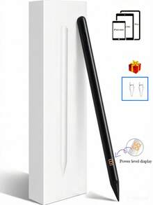 Compatible con iPad 2018-2025/Pro/Air/Mini Tablets, Lápiz óptico activo con control de inclinación, rechazo de palma, pantalla de nivel de energía LED, fijación magnética, punta reemplazable - Negro - Ver 1