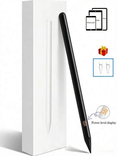 兼容 iPad 2018-2025/ Pro/ Air/ Mini 平板电脑，主动式触控笔，支持倾斜控制、防误触功能、LED 电量显示、磁吸式笔帽和可更换笔尖