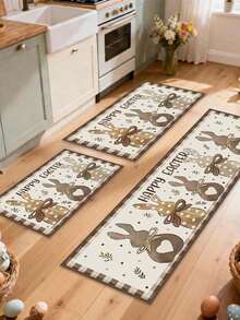 40*60cm/50*80cm/40*120cm Easter Bunny Kitchen Mat, Non-Slip Home Rug, Happy Easter Plaid Heart Rabbit Holiday Decor Carpet - Multicolor - View 2