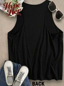 HypeHer New Summer 2026 Women's Versatile Commuter Pure Color Round-Neck Tank Undershirt Streetwear Slim Fit Camisole Tank Top, Spring/Summer, Summer Outfits For Women. - 黑色 - 查看 6