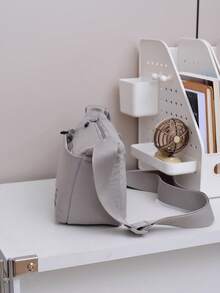 2026新款韩版简约单肩包，时尚百搭双肩包，休闲轻便大容量斜挎包，男女通用 - 淺灰色 - 查看 4