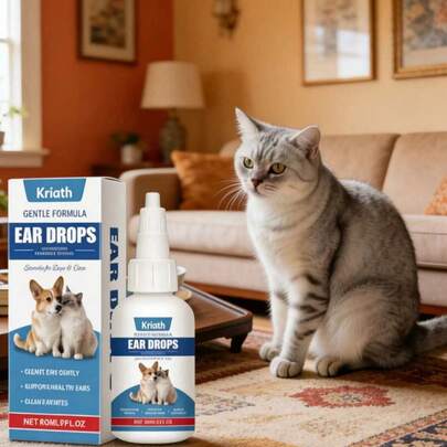 Pet Ear Care Drops, Daily Ear Cleaning & Odor Removal Solution For Cats & Dogs
