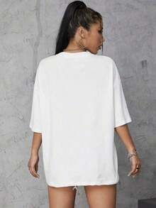 1 Pcs Cute Casual 100% Cotton Women's Plain T-Shirt, Summer Top For Beach Vacation - 白色 - 查看 2
