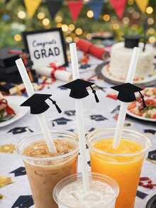 5pcs Black Felt Graduation Hat Party Decorations Graduation Cap Drink Straws Toppers Elegant Party Accessory Graduation Themed Straw Toppers Black Felt Graduation Cap Design With Tassel Detail For Graduation Party Drinks Photo Booth Prop Fun Party Supplies Table Decor Graduation Ceremony Accessories For Drink Stirrer - Black - View 5