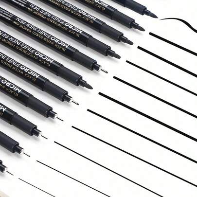 12pcs Black Fine Liner Pens, Suitable For Key Marking, Painting, Mind Mapping, Bullet Journaling, Clothing DIY, Design Drafting Annotation, And More