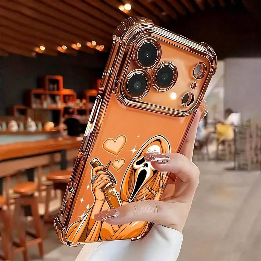 Ốp điện thoại chống rơi hình quỷ/đầu lâu mạ điện Ghost Face 1 cái, chất liệu TPU, tương thích với iPhone 17 Air/17 Pro Max, 16, 11, 15 Pro Max, 14 Pro Max