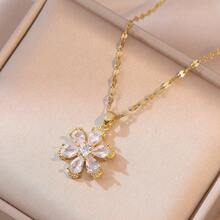 1pc Zirconia Flower Necklace For Women, Suitable For Beach, Travel, Photography, Holiday Gifts - Fashionable  Flowers - View 3