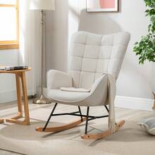 Meubles Cosy Mecedora escandinava de lactancia, silla de descanso y ocio de tela con patas de madera y metal para sala de estar, dormitorio, beige, 64 x 84 x 97 cm. - Beis - Ver 5