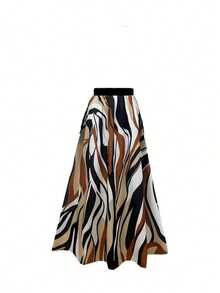 Women's Elegant Bohemian A-Line Maxi Skirt, Abstract Print, Flowing Woven Fabric, Casual Summer Style - Multicolor - View 3