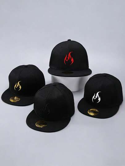 4pcs/1pc Unisex Fire Embroidery Hip-Hop Cap Fashionable Sports Baseball Cap Adjustable Casual Hat Suitable For Spring And Autumn Travel Beach And Party