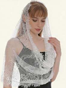 1条女士纯色黑白镂空蕾丝围巾，新款时尚优雅披肩，百搭围巾，适合春、夏、秋季佩戴 - 彩色 - 查看 2